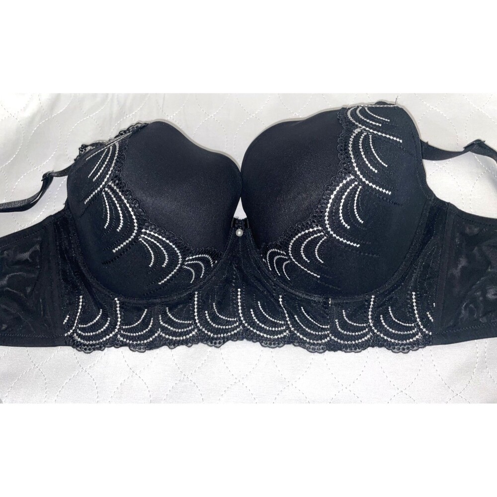 PARFAIT Pearl Underwire Padded Longline Bra 36J Push up Plunge Black Lace